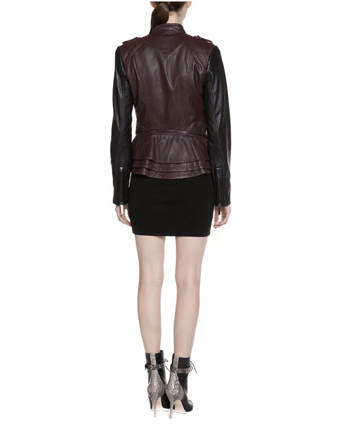 NEW Ashley B Burgundy & Black Convertible Leather Jacket Medium
