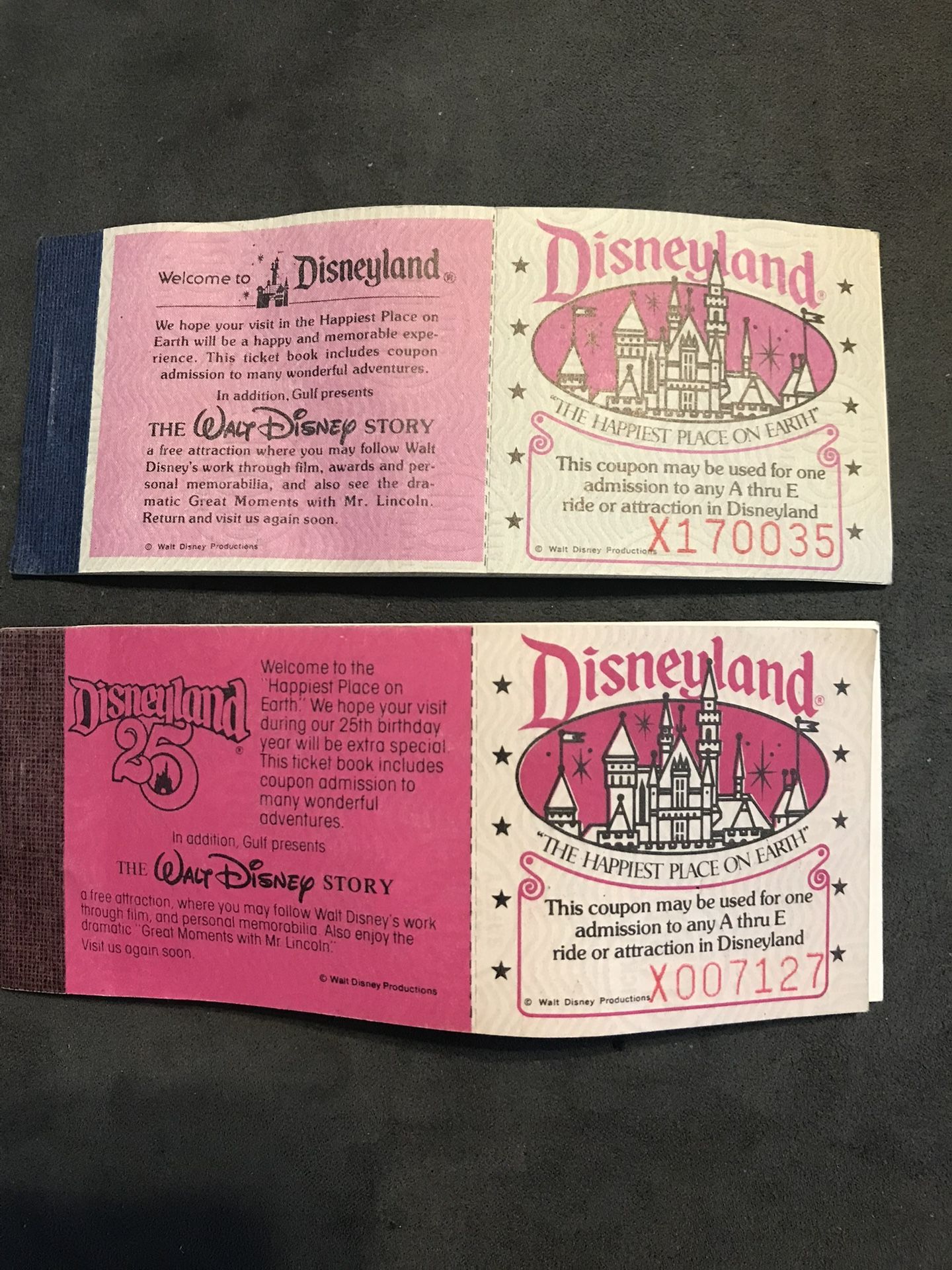 DISNEYLAND VINTAGE, RARE COLLECTABLE, 5 ANY RIDE, RIDE COUPONS TICKET BOOK, TWO COMPLETE BOOKS