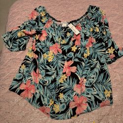 Nwt Womens Medium Espresso Floral Hawaiian Shirt 