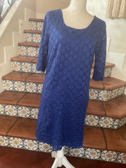 Enfocus Studio Blue lace dress with diamond pattern, size 14 #lace #diamond