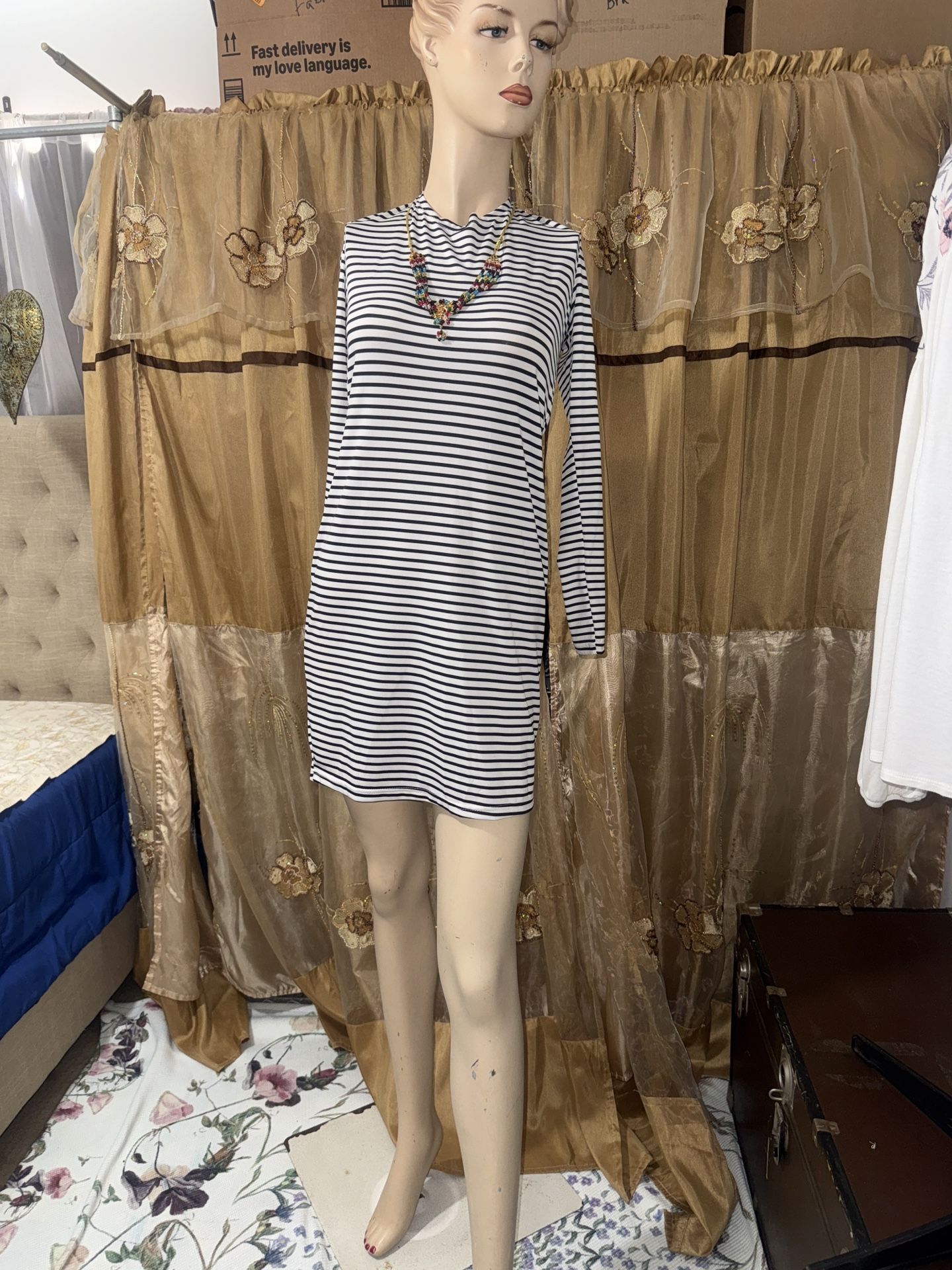 Stripped White And Black Dress