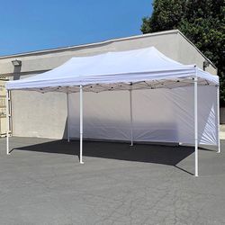 (NEW) $205 Heavy-Duty Canopy 10x20 ft with (2 Sidewalls), EZ Popup Shade Outdoor Gazebo, Carry Bag