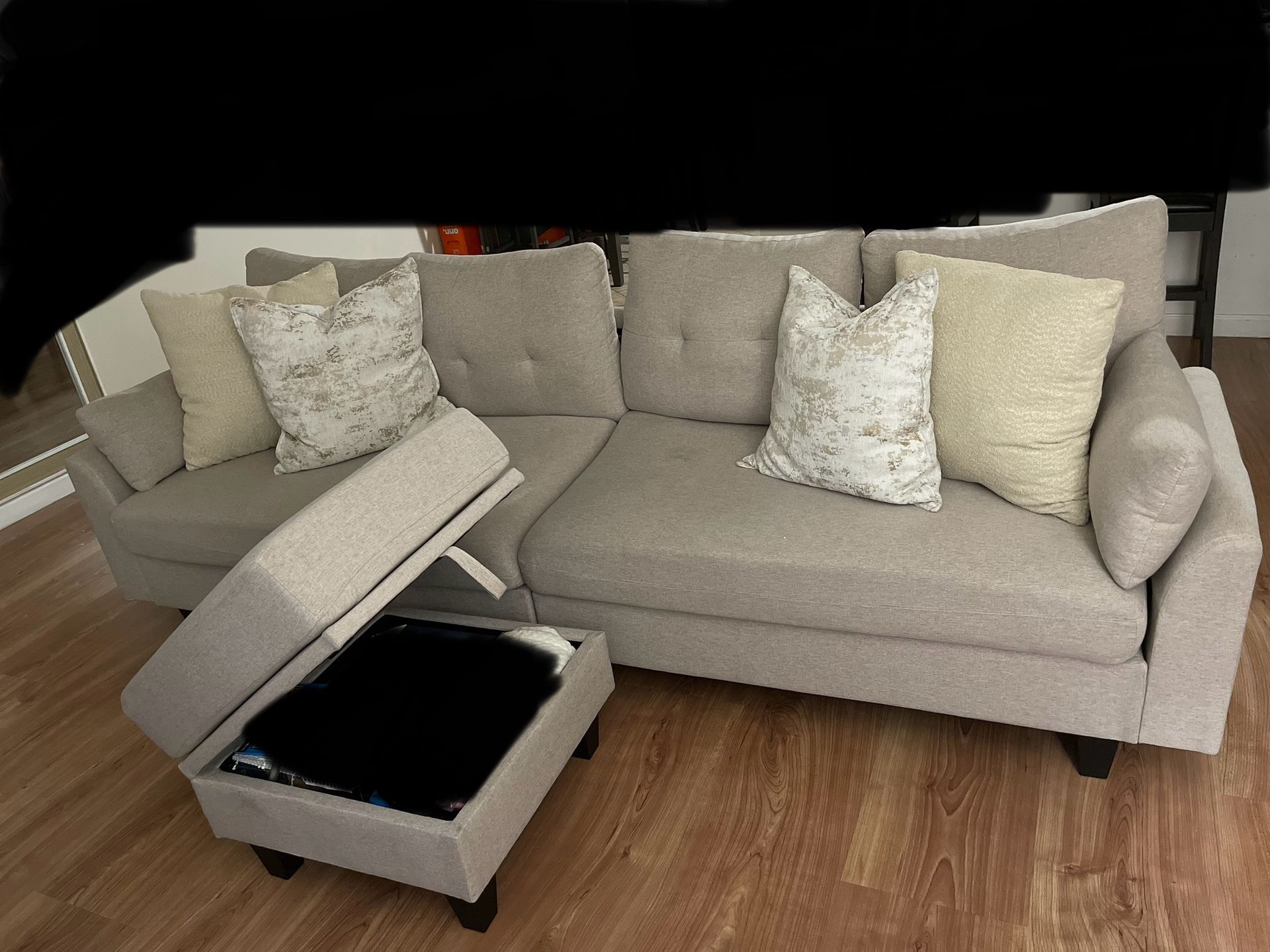couch with storage ottoman 
