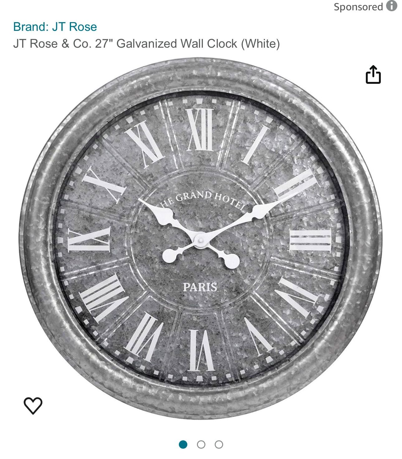JT Rose & Co 27-in Galvanized Wall Clock Decor in Reloj De Pared