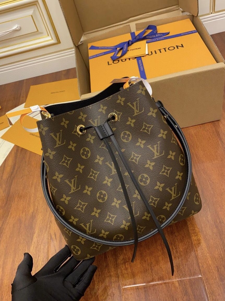 LOUIS VUITTON NÉONOÉ MM Coated Canvas Cowhide Trim Bucket Bag Handbag Crossbody Shoulder Bag(72)71