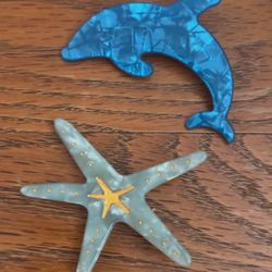 Hair clips- dolphin and sea star