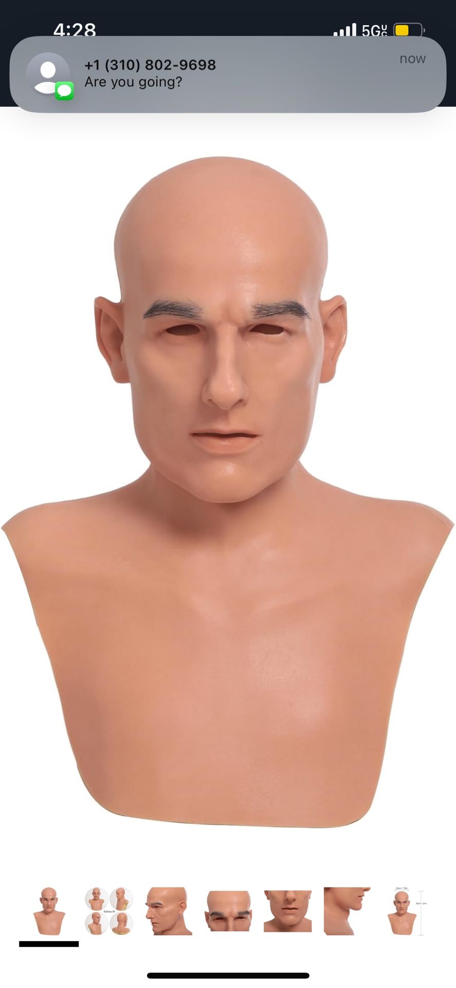 Silicone Man Mask Realistic Head Full Face Mask for Halloween, Cosplay, Prank