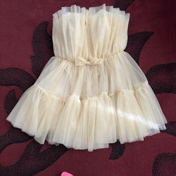 Mini Light Beige Tulle Strapless Dress