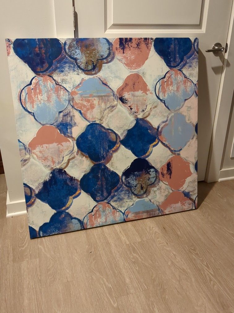 Abstract Pink & Blue  Quatrefoil Painting