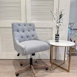 Swivel Shell Office Chair,Linen Fabric Tufted Computer Desk Chair with Ergonomic Wide Backrest and Padded Seat Cushion
