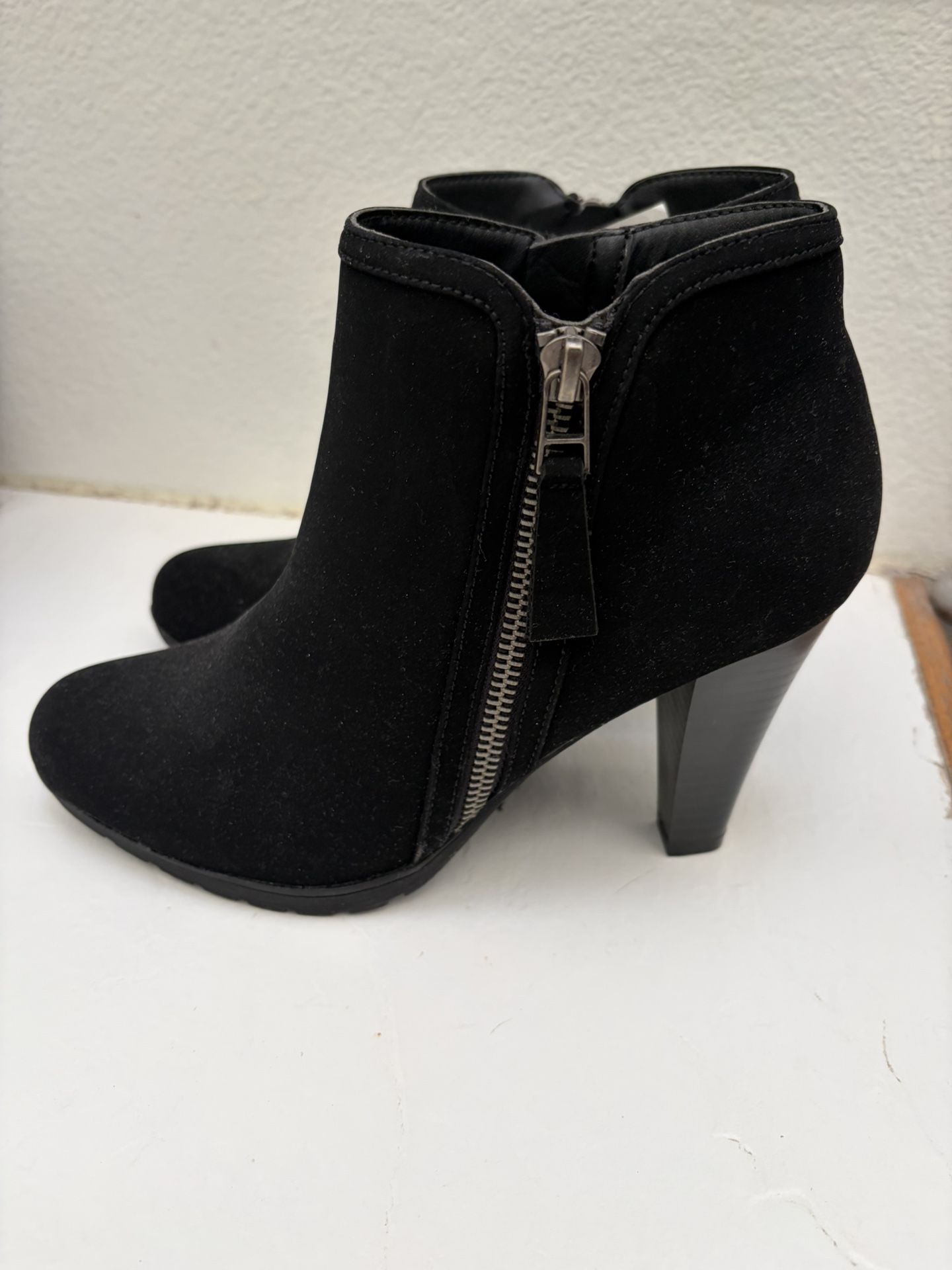 NEW Black Suede Booties In Size 7