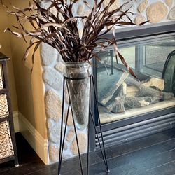 Glass Cone Shaped Vase With Iron Stand
