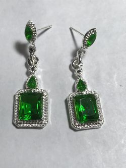 Green Silver Earrings
