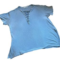 Blue Gray Lace-Up V-Neck Short Sleeve Top size M