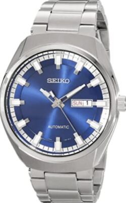 Seiko Blue Dial Stainless Steel Automatic day date Watch Mens