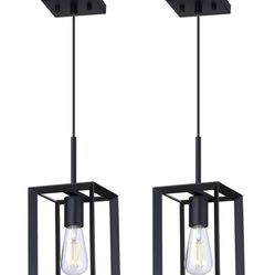 2 Pack Farmhouse Pendant Light 5.7" Lantern Cage Mini Pendant Lighting Fixtures,Black Finish for Kitchen Island Cafe Bar Adjustable Cor