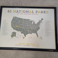 Framed Print Map Of US National Parks