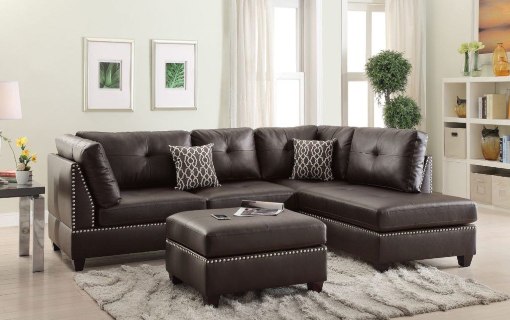 FREE DELIVERY $50 DOWN Espresso leather sectional sofa & ottoman