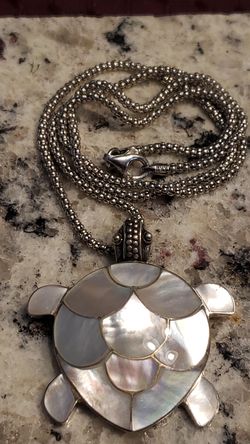 Silver & Abalone shell turtle necklace