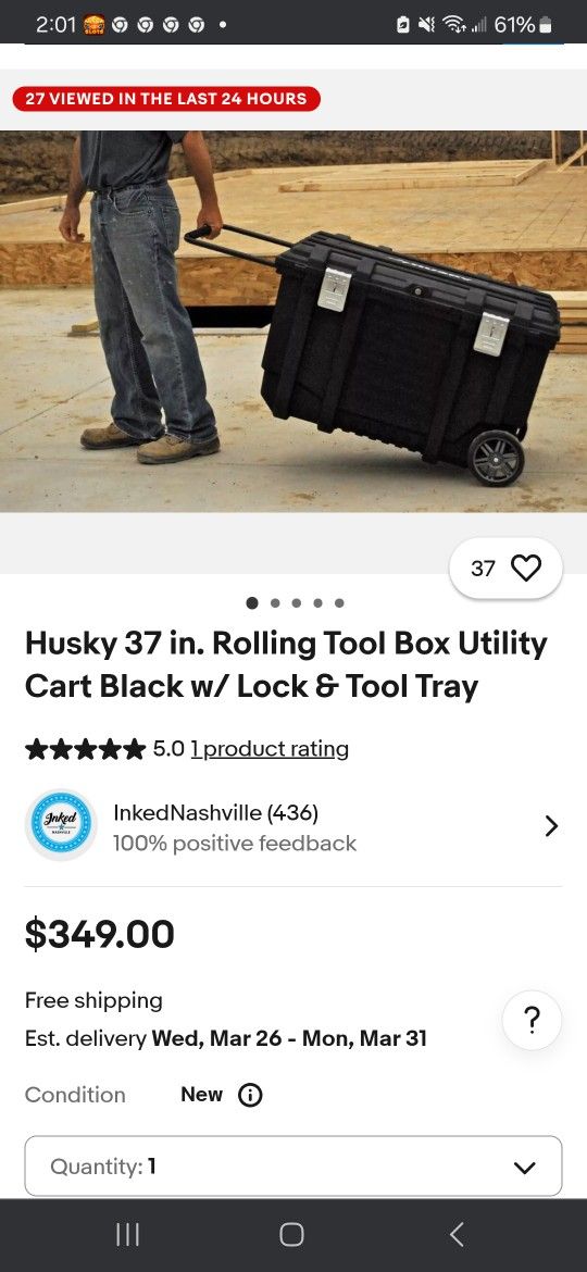 Husky Rolling 37inch Toolbox Used