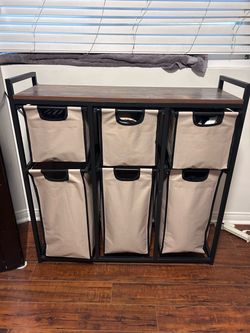 6-Bag Storage/Laundry Sorter with Wood Top Shelf
