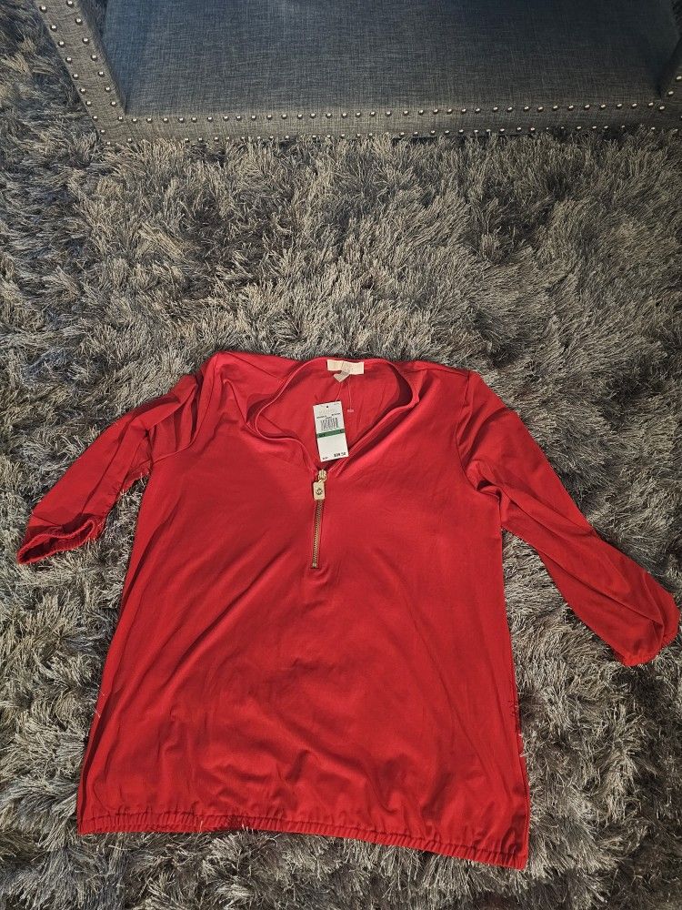 Red Michael Kors Blouse With Zipper 