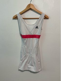 Vintage Adidas Tennis Dress Women's Size XS White Pink V-Neck Athletic 2006  Y2K