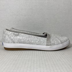 Keds Carmel White Gray Casual Comfort Knit Slip-On Walking Flats Sneakers Wmns Sz 8