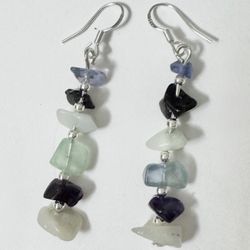 Genuine Agate and Fluorite Dangle Earrings