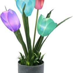 Artificial Potted Flowers with LED Light Fake Flower Plants Centerpiece for Table Tulip Home Decor