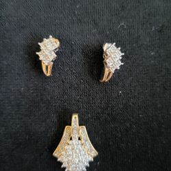 earring set and pendant 14 K Diamond