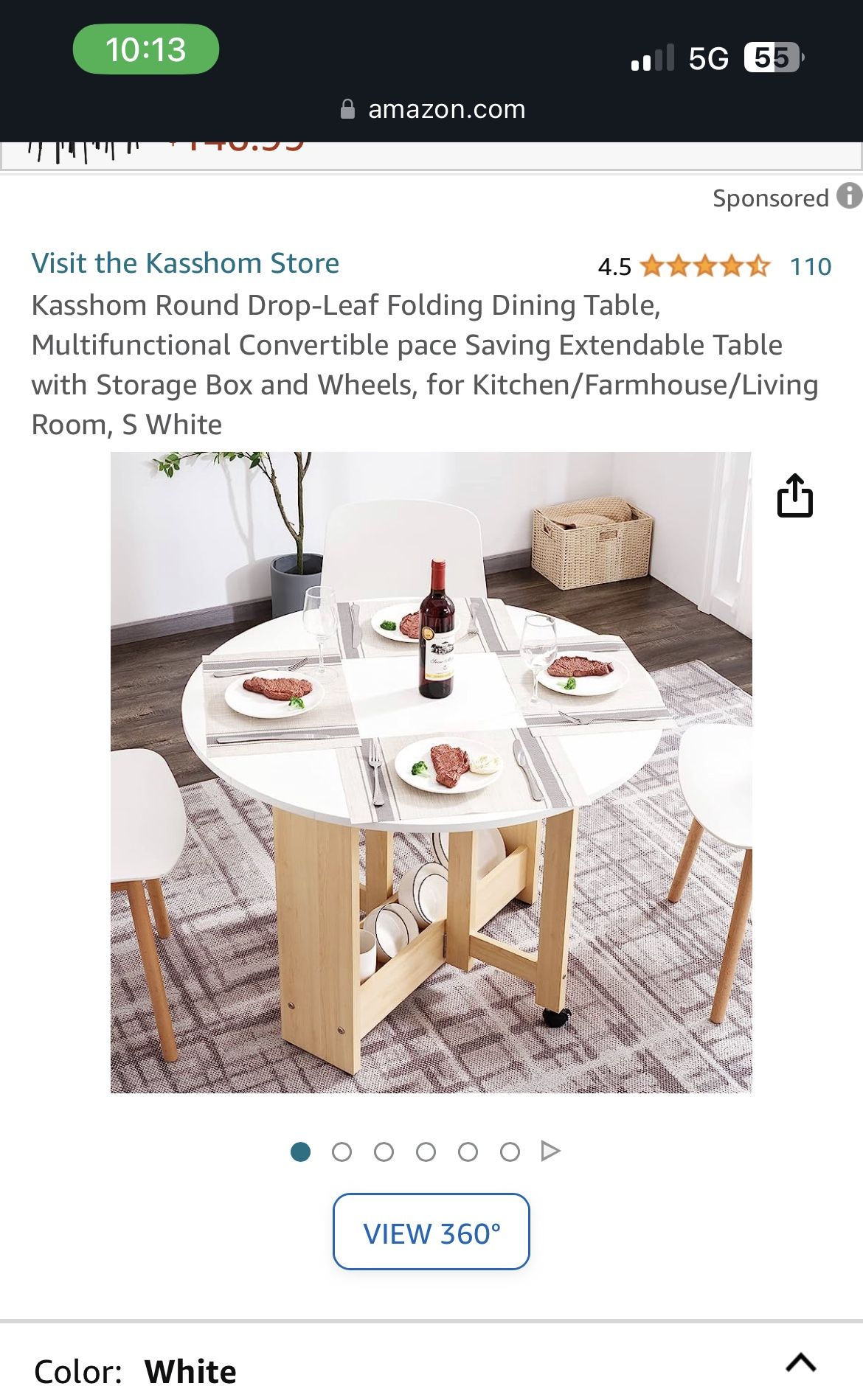 Kasshom Round Dining Table White