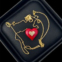 Heart Shape Diamond Necklace In 14k Yellow Gold 