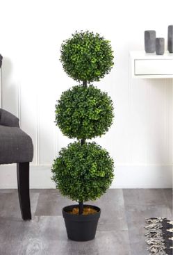 New Open Box Nearly Natural 36” Artificial Triple Ball Boxwood Topiary Tree