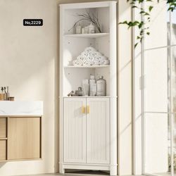 69" Tall Corner Shelf with Doors, 7-Tier Corner Storage Cabinet with Doors, Space Saver Shelf for Bathroom, Bathroom Floor Cabinet for Living Room Kit