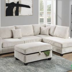 Corduroy Sectional Sofa With Ottoman Storage 