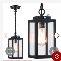 Outdoor Pendant Light, 11'' Dusk To Dawn Modern Outside Chandelier Outdoor Hanging Lantern Light, Matte Black With Clear Glass, Exterior Pendant Light