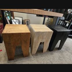 😎 Custom Rustic Set of 3 Home Furniture Decor Sturdy Stools Chair – Handcrafted Solid Wood India