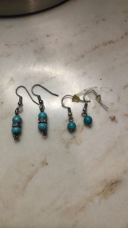 2 Set Turquoise Marble Dangly Earrings 