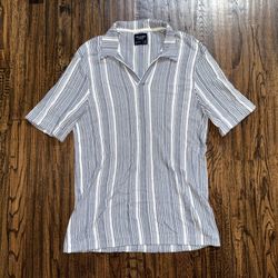 Abercrombie & Fitch Johnny Collar Knit Sweater Polo Shirt Blue Stripes Sz Medium