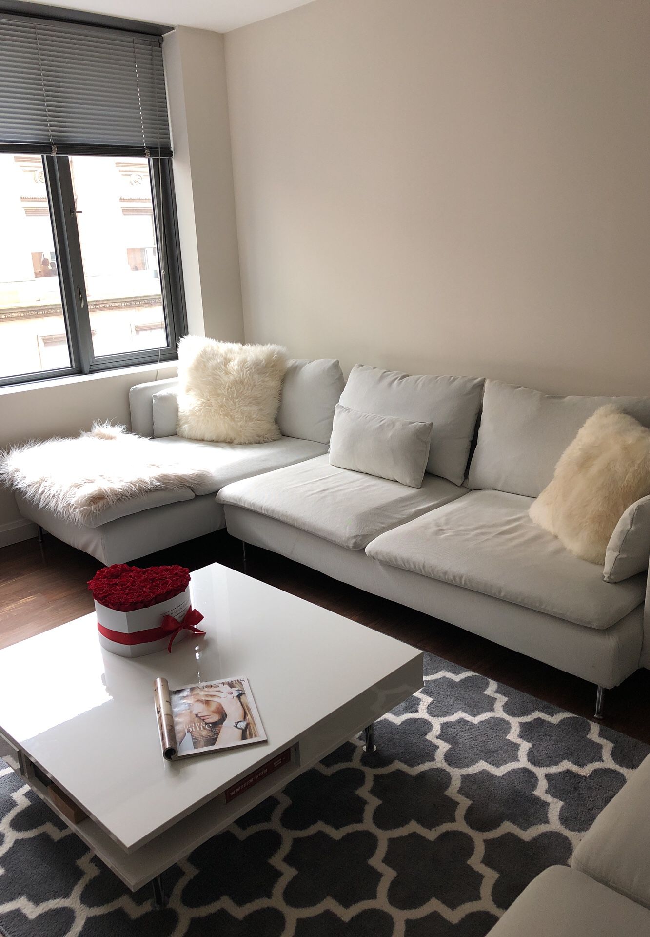 Sofa, table and pillows