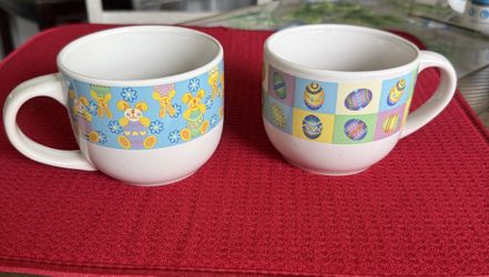 RARE VINTAGE MULBERRY Bunnies Easter Eggs Blue Green Purple Yellow Mug and Easter Eggs Mugs