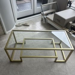 Brass/Gold And Glass Two-tiered Coffee Table