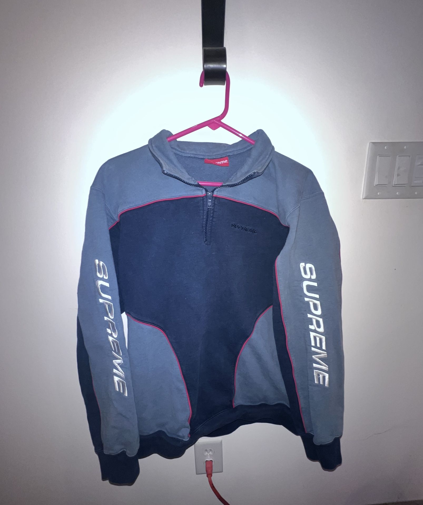 Pre Owned Supreme Speedway Half-Zip Sweatshirt - Navy Blue Size Large