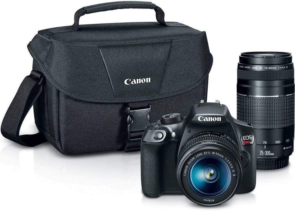 NEW Canon Digital SLR Camera Kit [EOS Rebel T6] with EF-S 18-55mm and EF 75-300mm Zoom Lenses - Black /w Bag