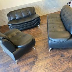 New, 3pcs Black Sofa-Love and Chair