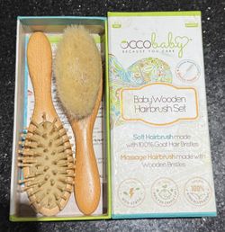 OCCObaby Wooden Baby Hair brush Set for Newborns & Toddlers - Soft Hair Brush & Massage Hairbrush
