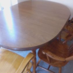 Wooden Dining Table With 2 Leaf And 3 Chairs 