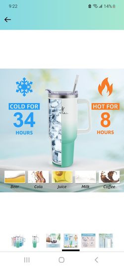 40 oz Tumbler with Handle and Straw Lid, 100% Leak-proof Travel Coffee Mug,  Stainless Steel Insulated Cup For Beverages, Keeps Cold for 34Hrs or Hot