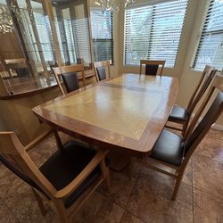 Modern Solid Wood Dining Table Set with China Cabinet / Curio Display – 6 Chairs